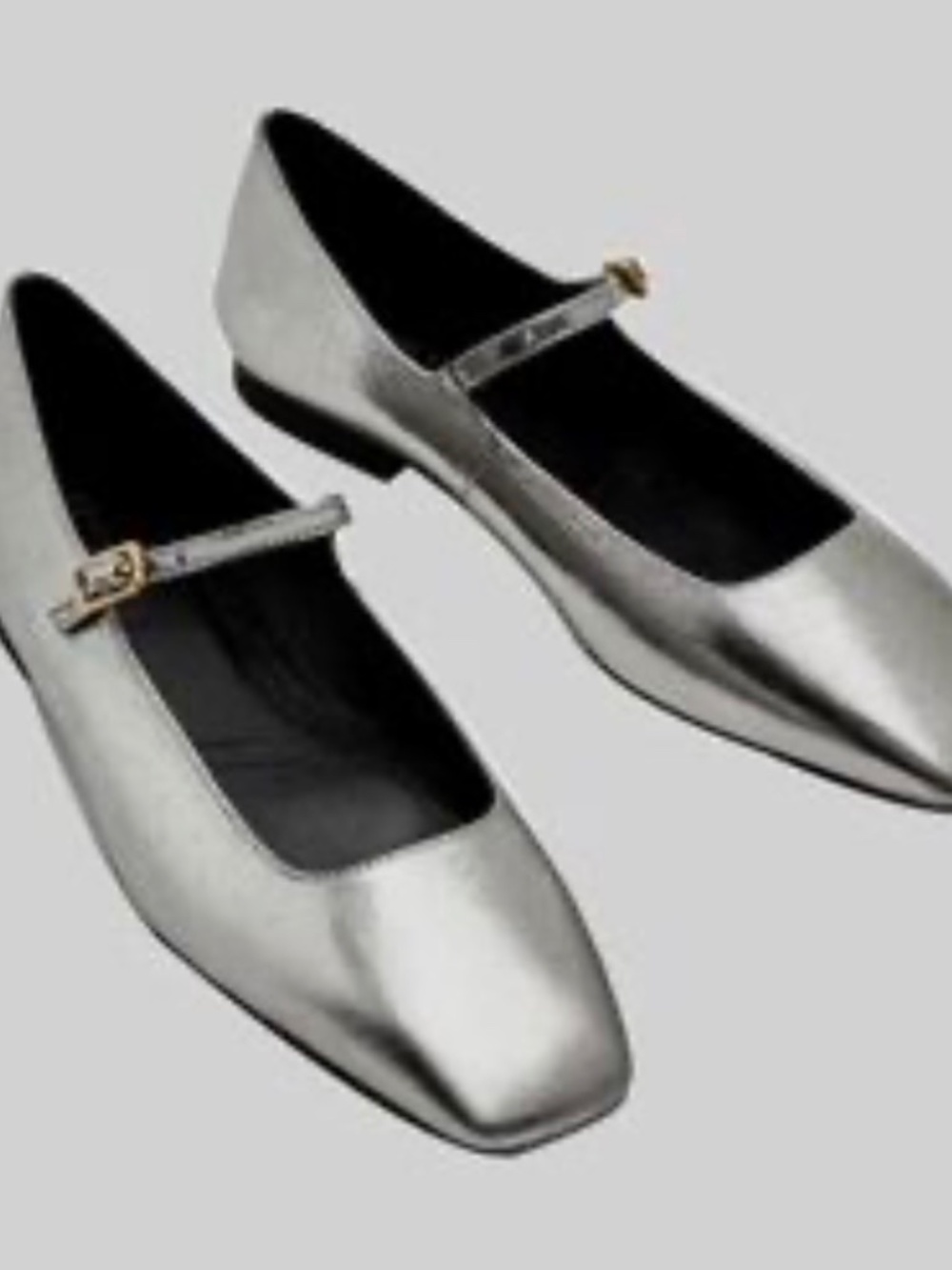 Massimo Dutti Silver Leather Mary Jane Flats Size 39
